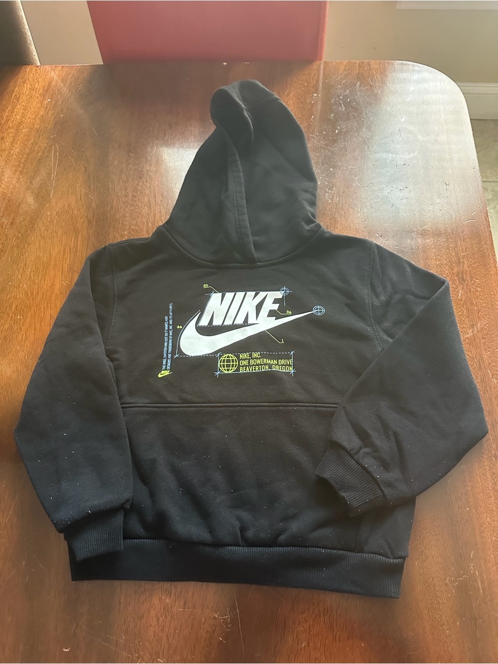 Nike Black Hoodie with White Logo and Neon Accents